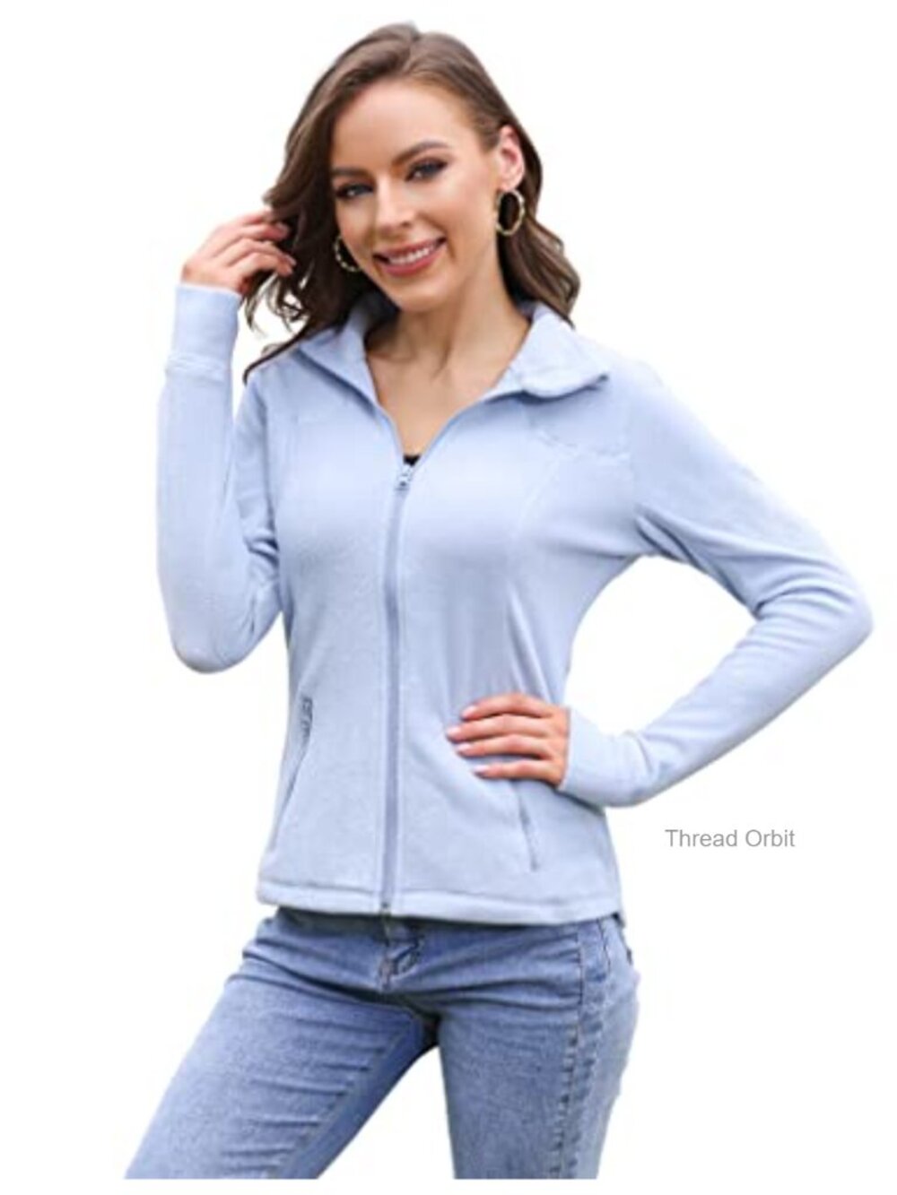 Fleece Zip Up Lightweight Slim Fit Track Jacket Thumb Holes Workout